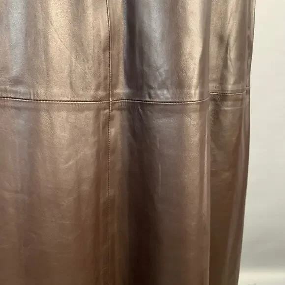 IRIS & INK Size 16 Brown Lambskin Leather A-Line Midi Skirt Skirts